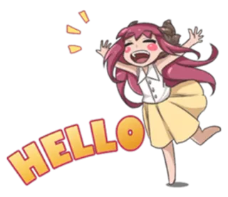 🖐 HELLO สวัสดี, ทักทาย, การ์ตูน, อนิเมะ, ผู้หญิง telegram sticker