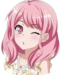 😘 Anime, Cabelo rosa, Piscadela, Desenho animado, Garota, Retrato telegram sticker