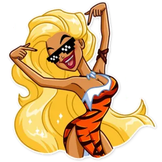 😎 femme, blonde, lunettes de soleil, dessin animé, mode, drôle, cool whatsapp sticker