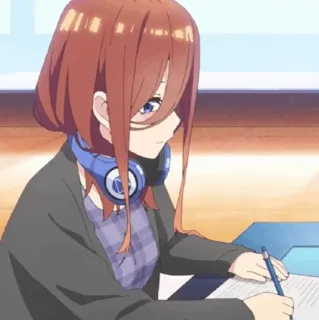 🐾 Miku Nakano The Quintessential Quintuplets Anime, Ragazza, Cuffie, Scrittura, Carino, Illustrazione telegram sticker