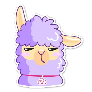 🙁 lama, słodki, zwierzę, kreskówka, fioletowy, kawaii, alpaka telegram sticker