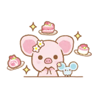 🍰 cerdo, ratón, pastel, kawaii, lindo, animal, postre, brillo telegram sticker