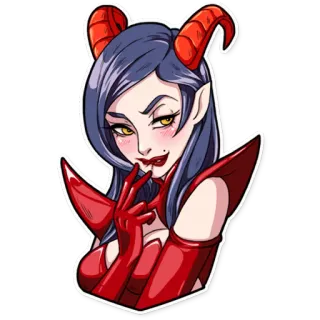 😏 демон, дьявол, рога, женщина, сексуальная, стикер, мультфильм telegram sticker