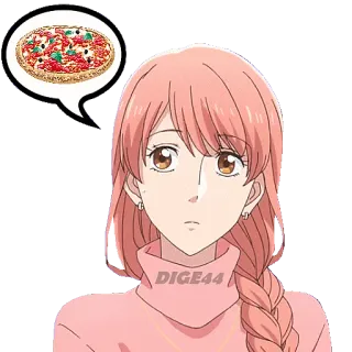 🍕 DIGE44 애니메이션, 소녀, 피자, 생각, 만화 telegram sticker