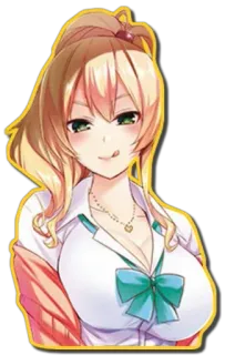 😋 ragazza anime, adesivo, cartone animato, capelli biondi, occhi verdi, carina telegram sticker