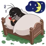 😴 mole, sleeping, cartoon, bed, animal whatsapp sticker
