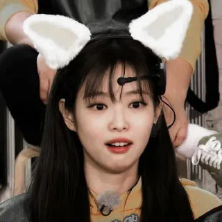 🍒 femme, oreilles, oreilles de chat, cheveux noirs, casque, personne, intérieur telegram sticker