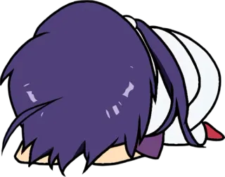 😵 anime, cartoon, sad, lying down, purple hair, character telegram sticker