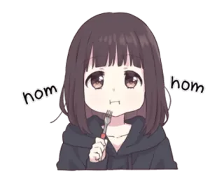 🍴 nom nom comendo, anime, kawaii, fofo, garfo, comida telegram sticker