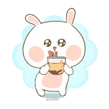💃 thỏ, thỏ con, dễ thương, động vật, đồ uống, boba, trà, kawaii whatsapp sticker
