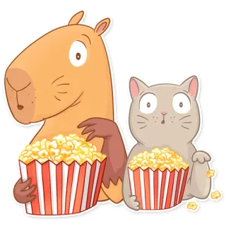 🍿 kapibara, kucing, popcorn, binatang, kartun, stiker telegram sticker