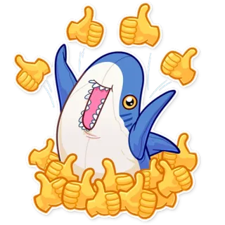 👍 Requin, Pouce levé, Approbation, Dessin animé, Mignon telegram sticker