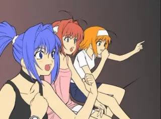 😀 anime, girls, pointing, surprised, friends telegram sticker