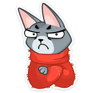 😒 кот, злой, шарф, мультфильм, стикер, иллюстрация telegram sticker