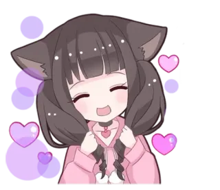 ☺️ anime, cat girl, cute, kawaii, hearts, purple telegram sticker
