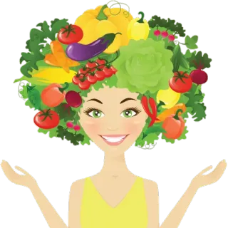 😄 Frau, Gemüse, Haare, Essen, Gesundheit, Ernährung whatsapp sticker