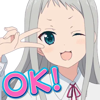 😉 OK! Anime, Oké, Akkoord, Vredesteken, Kawaii telegram sticker