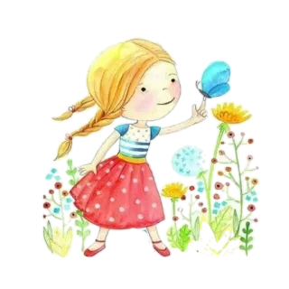 Ⓜ️ Mädchen, Schmetterling, Blume, Cartoon, Natur, niedlich, Kleid whatsapp sticker