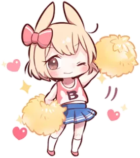 ✊ 치어리더, 치비, 귀여운, 토끼, 소녀, 폼폼, 애니메이션 telegram sticker