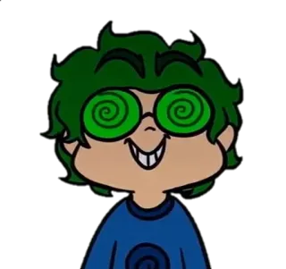 🙃 Мультфильм, Зеленые волосы, Спиральные глаза, Очки, Персонаж whatsapp sticker