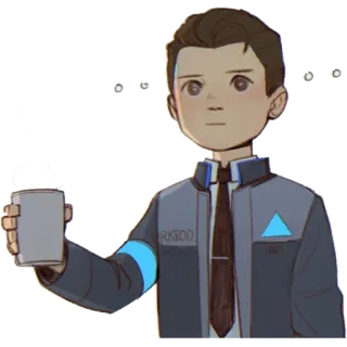 ☕️ Connor Detroit: Become Human RK800 android, coffee, futuristic, police detective telegram sticker