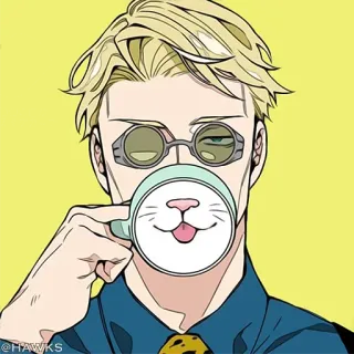 😑 @HAWKS Animé, Personnage, Boire, Chat, Fanart, Kawaii telegram sticker