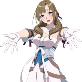 🤗 garota anime, personagem, sorriso, vestido branco, mulher, morena, olhos roxos telegram sticker