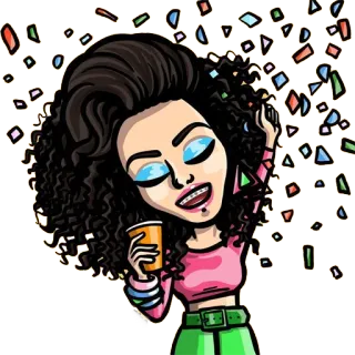 🎉 만화, 여자, 파티, 축하, 콘페티, Bitmoji telegram sticker
