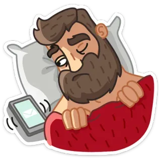 📲 dormir, triste, teléfono, cama, hombre, barba whatsapp sticker