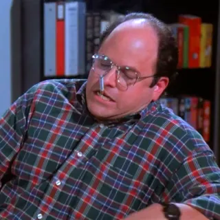 😑 George Costanza Seinfeld televisión, comedia, hombre, gafas, dormir, camisa de cuadros telegram sticker