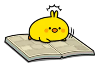 😬 pintinho, livro, fofo, amarelo, animal, desenho animado, lendo telegram sticker
