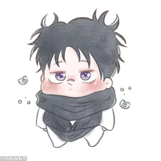 ⚫️ @HAWKS Anime, Anak laki-laki, Imut, Chibi, Syal, Fanart telegram sticker