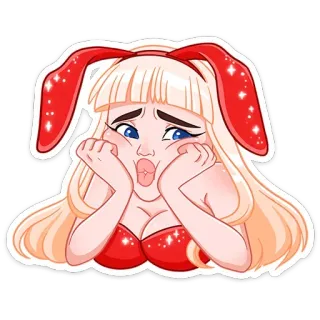 😒 cartoni animati, orecchie da coniglio, carino, femminile, adesivo telegram sticker