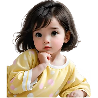 🤔 criança, fofo, menina, retrato, bebê, adorável telegram sticker