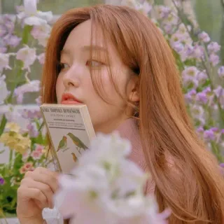 🫐 woman, flowers, book, portrait, person, beauty telegram sticker