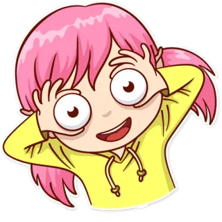 👀 desenho animado, garota, cabelo rosa, fofo, feliz, adesivo telegram sticker