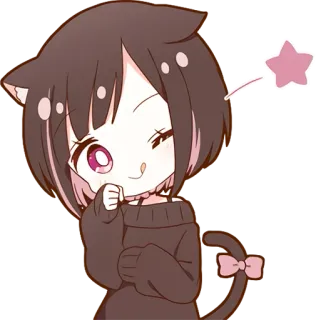 😉 Catgirl, Anime, Manga, Süß, Kawaii, Zwinkern, Chibi telegram sticker