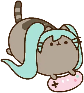 🎮 Hatsune Miku pusheen, hatsune miku, kot, gaming, anime, vocaloid whatsapp sticker