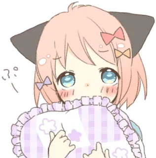 😳 Fille anime, Kawaii, Mignon, Dessin animé, Oreilles de chat, Pastel, Oreiller telegram sticker