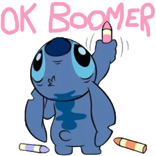 👍 Stitch Ok Boomer stitch, disney, ok boomer, crayon, cartoon, alien telegram sticker