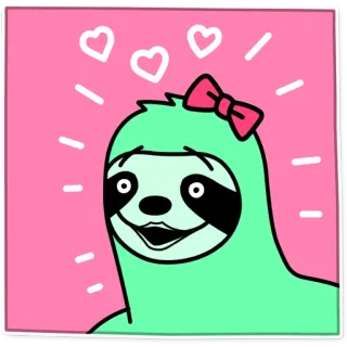 ❤️ paresseux, animal, mignon, dessin animé, rose, coeurs, nœud whatsapp sticker
