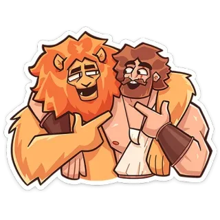 🫂 cartoon, friendship, lion, man, cartoon character, illustration, sticker telegram sticker