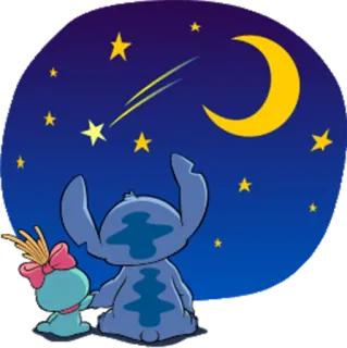 🌠 Stitch ดิสนีย์, ลิโล่ แอนด์ สติทช์, การ์ตูน, ท้องฟ้ายามค่ำคืน, ดาว, พระจันทร์ telegram sticker
