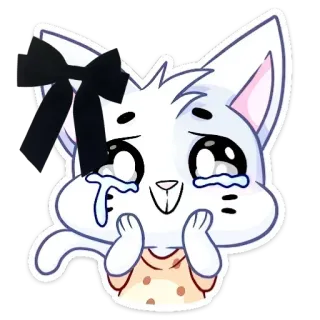 😭 猫, 泣く, 悲しい, かわいい, 可愛い, 涙, リボン telegram sticker