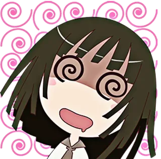 😵 anime, cartoon, confused, spiral eyes, funny, girl whatsapp sticker