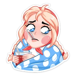 🤕 enfermo, malo, termómetro, resfriado, gripe, dibujo animado, emoji telegram sticker