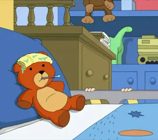 🧸 teddy bear, sick, ill, fever, cartoon, toy, bed telegram sticker