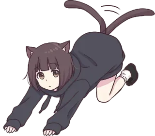 😽 Аниме, Девушка-кошка, Милый, Каваий, Манга, Уши, Толстовка, Растяжка telegram sticker