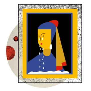 😭 art, femme, pleurs, boucle d'oreille perle, illustration, abstrait whatsapp sticker