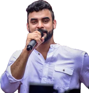 💪 hombre, cantante, micrófono, camisa blanca, barba, retrato whatsapp sticker